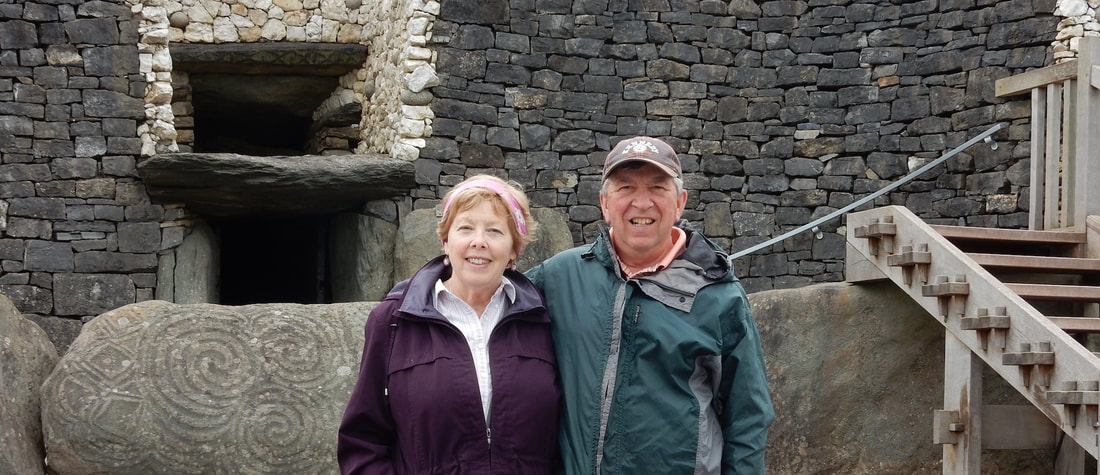 Kate and Mike at the entrance to Newgrange Stone Age passage tomb in the Boyne Valley, Co. Meath.